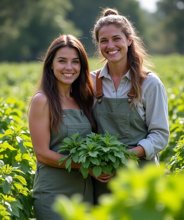 I fondatori di Origano Lane in mezzo al loro campo di coltivazione all'aperto